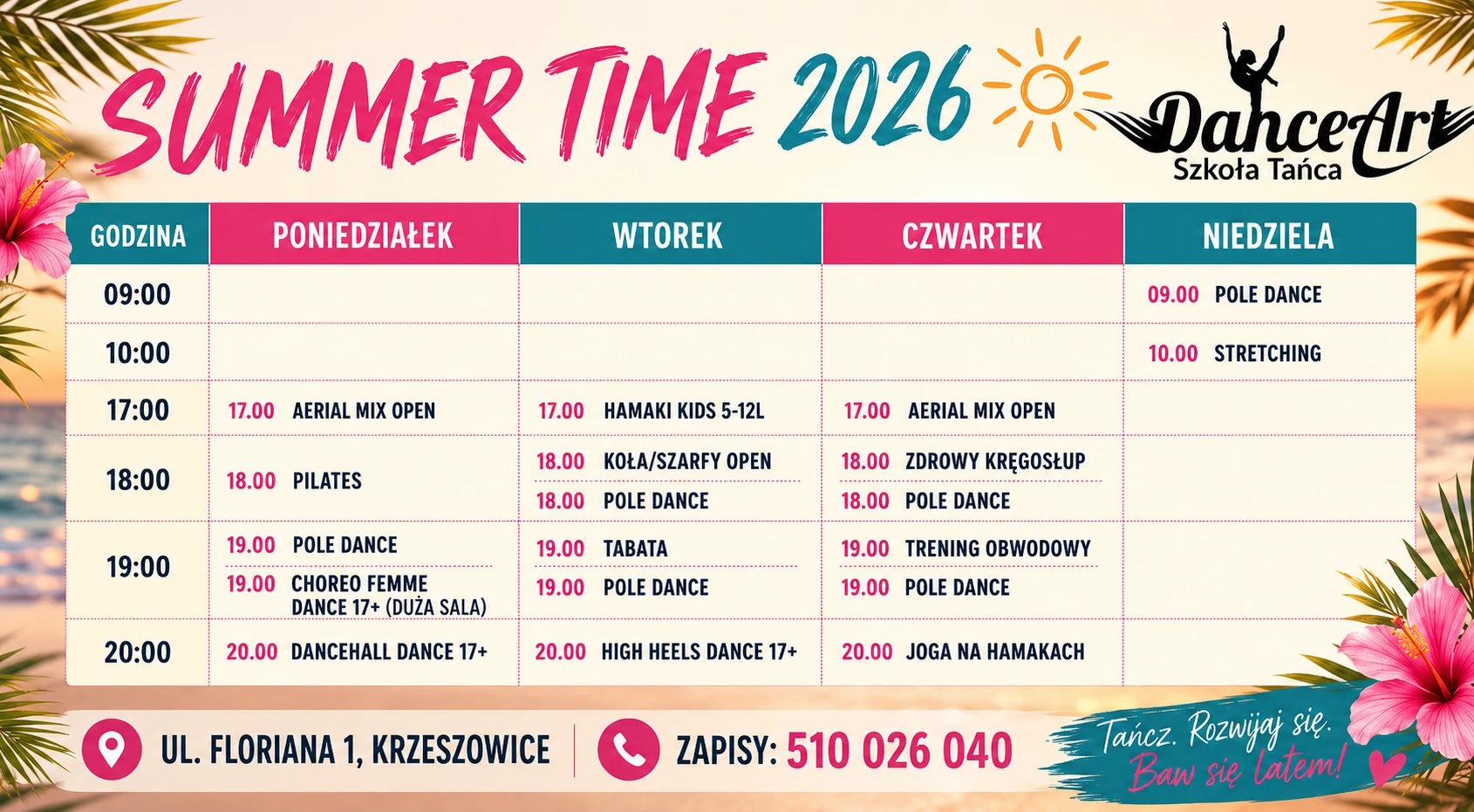 Summer Time 2026 — letni grafik zajęć w DanceArt